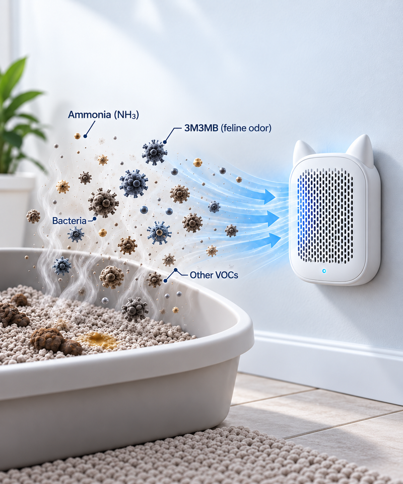 Pulls in litter box air